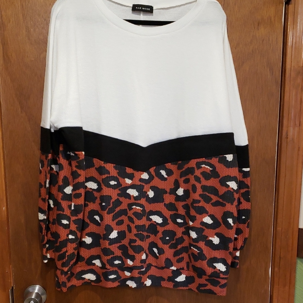 White and Black Leopard Print Waffle Top